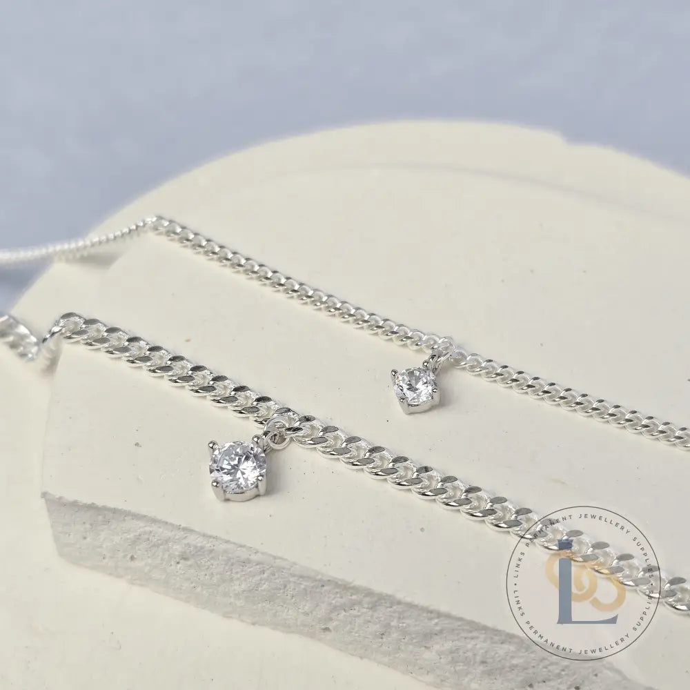 Sterling Silver Round Cubic Zirconia Charm