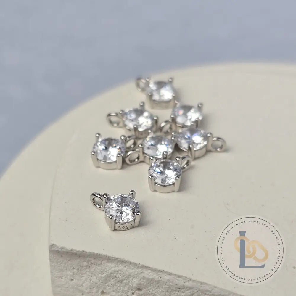 Sterling Silver Round Cubic Zirconia Charm