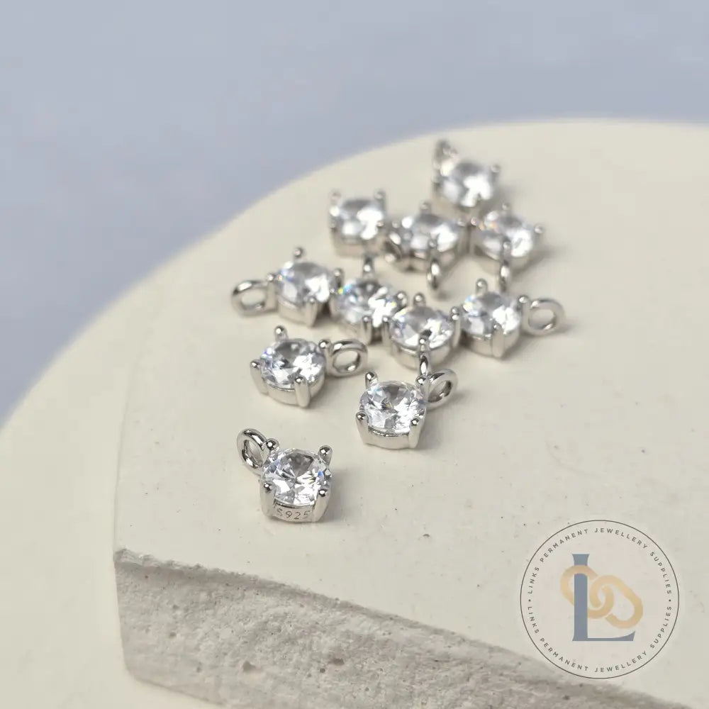 Sterling Silver Round Cubic Zirconia Charm