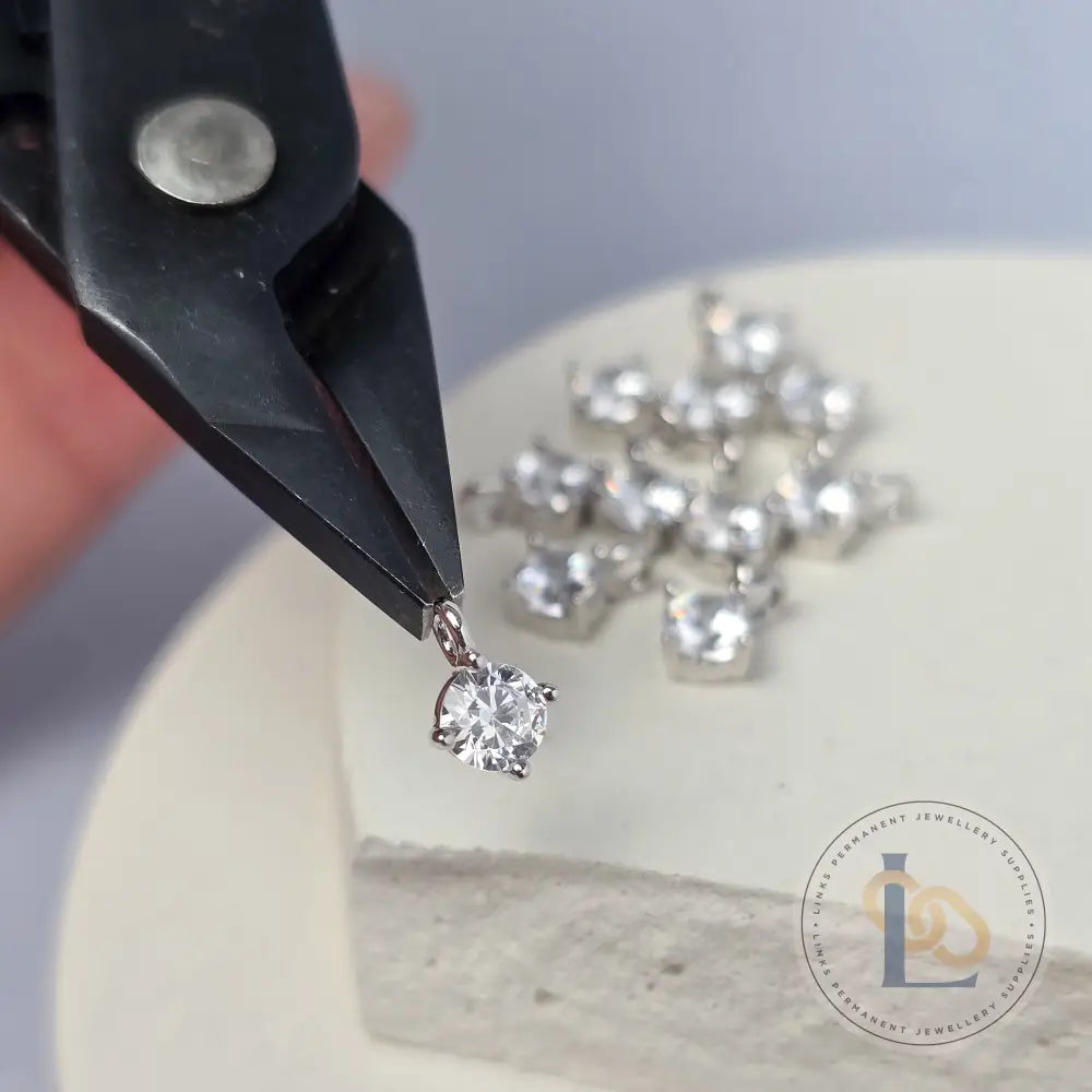 Sterling Silver Round Cubic Zirconia Charm Medium