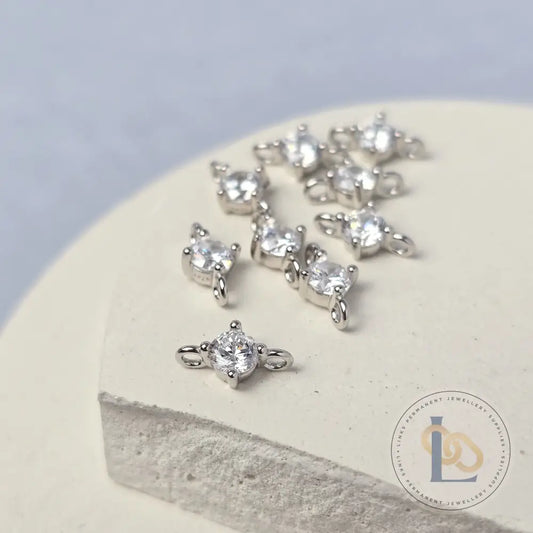 Sterling Silver Round Cubic Zirconia Connector