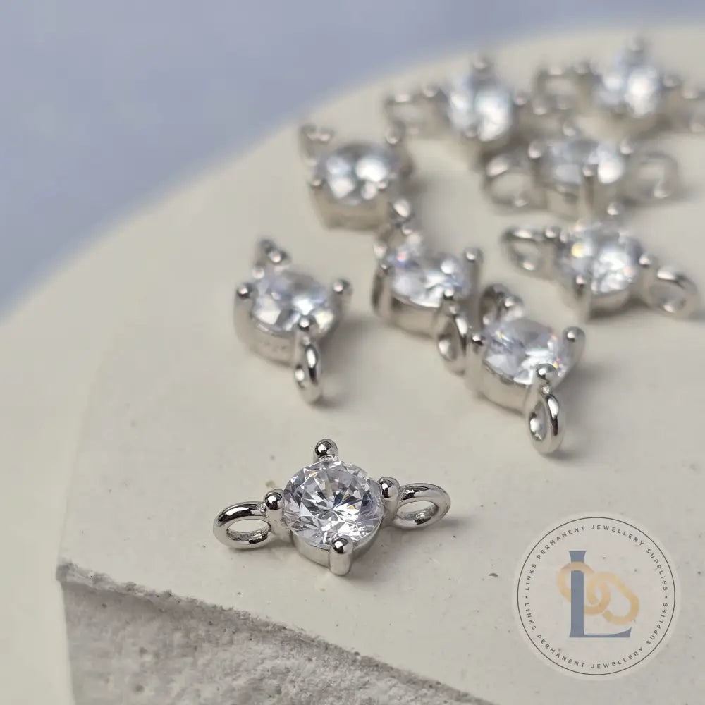 Sterling Silver Round Cubic Zirconia Connector Large