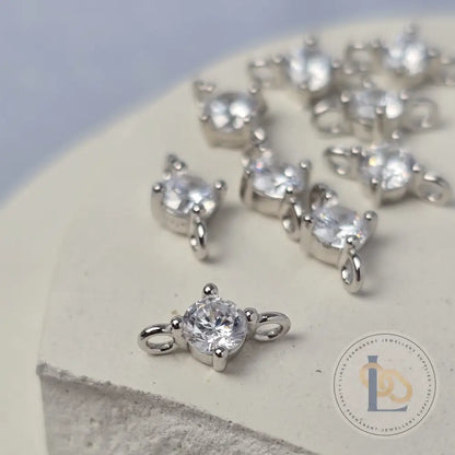 Sterling Silver Round Cubic Zirconia Connector Large