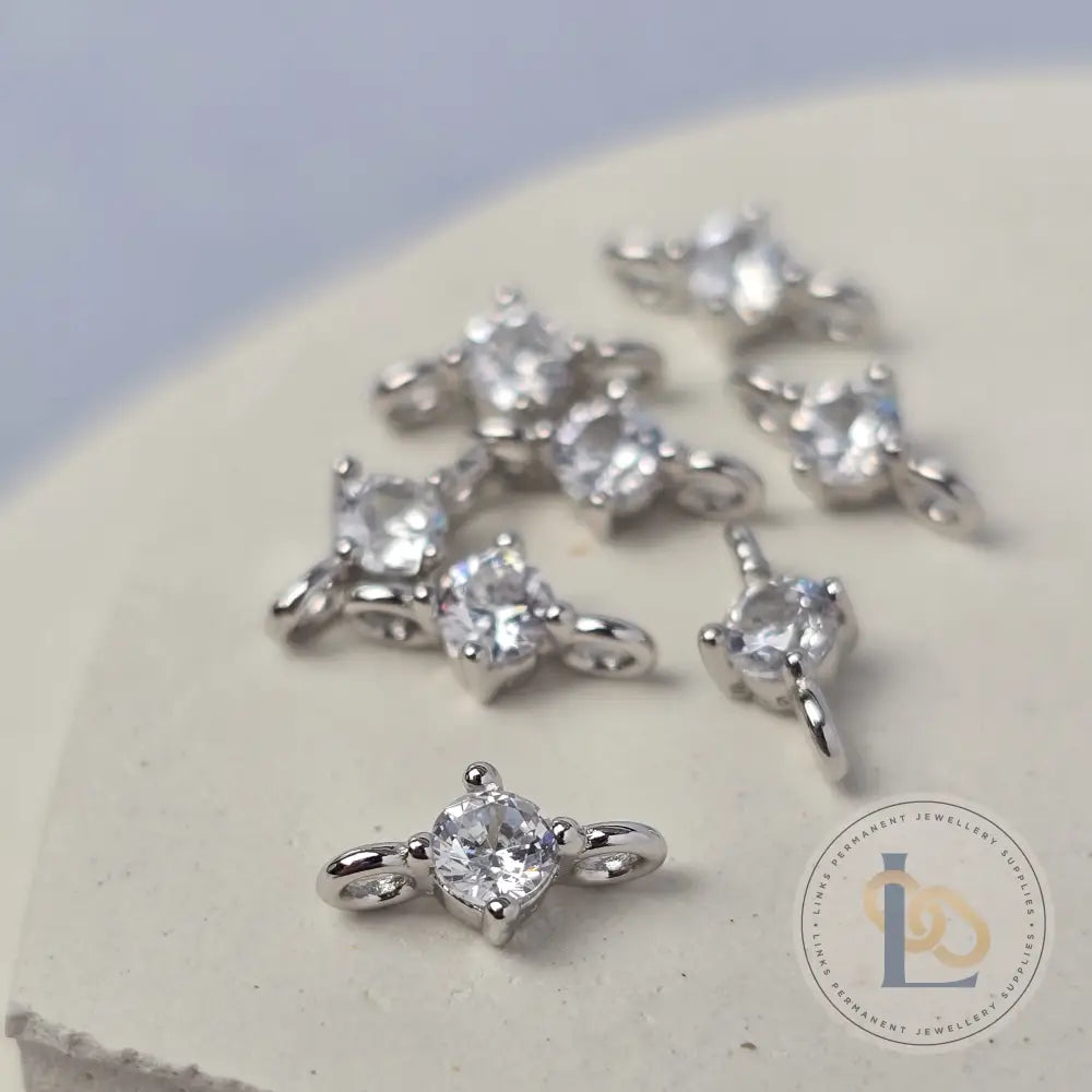 Sterling Silver Round Cubic Zirconia Connector Medium