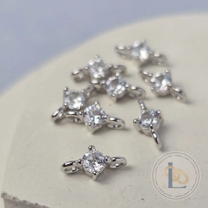 Sterling Silver Round Cubic Zirconia Connector Medium