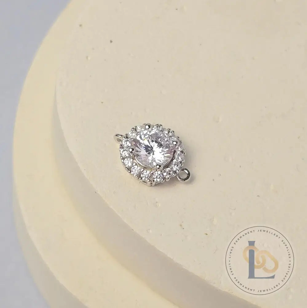 Sterling Silver Round Halo CZ Connector Connector Charms