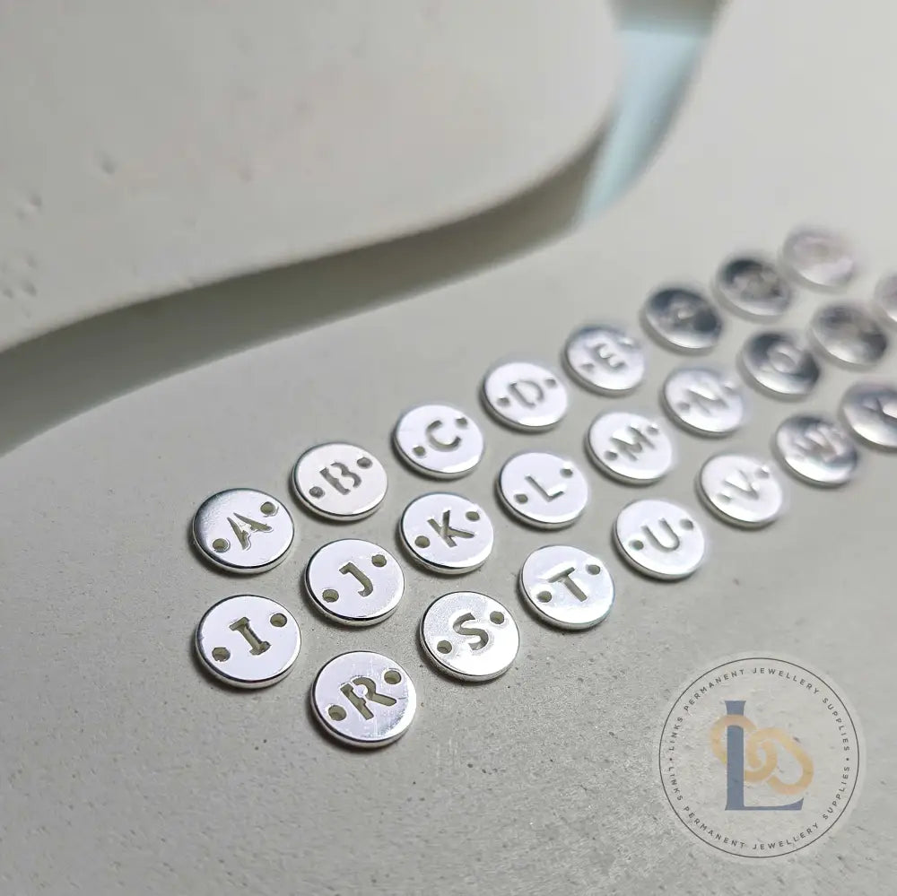 Sterling Silver Round Initial Connector Charm - Links Permanent Jewellery Supplies