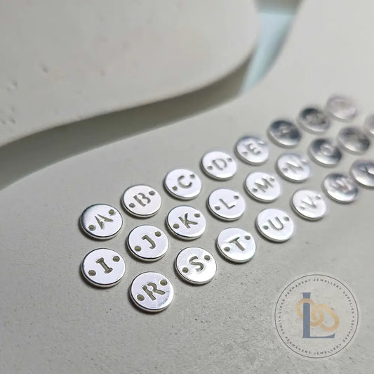 Sterling Silver Round Initial Connector Charm - Links Permanent Jewellery Supplies