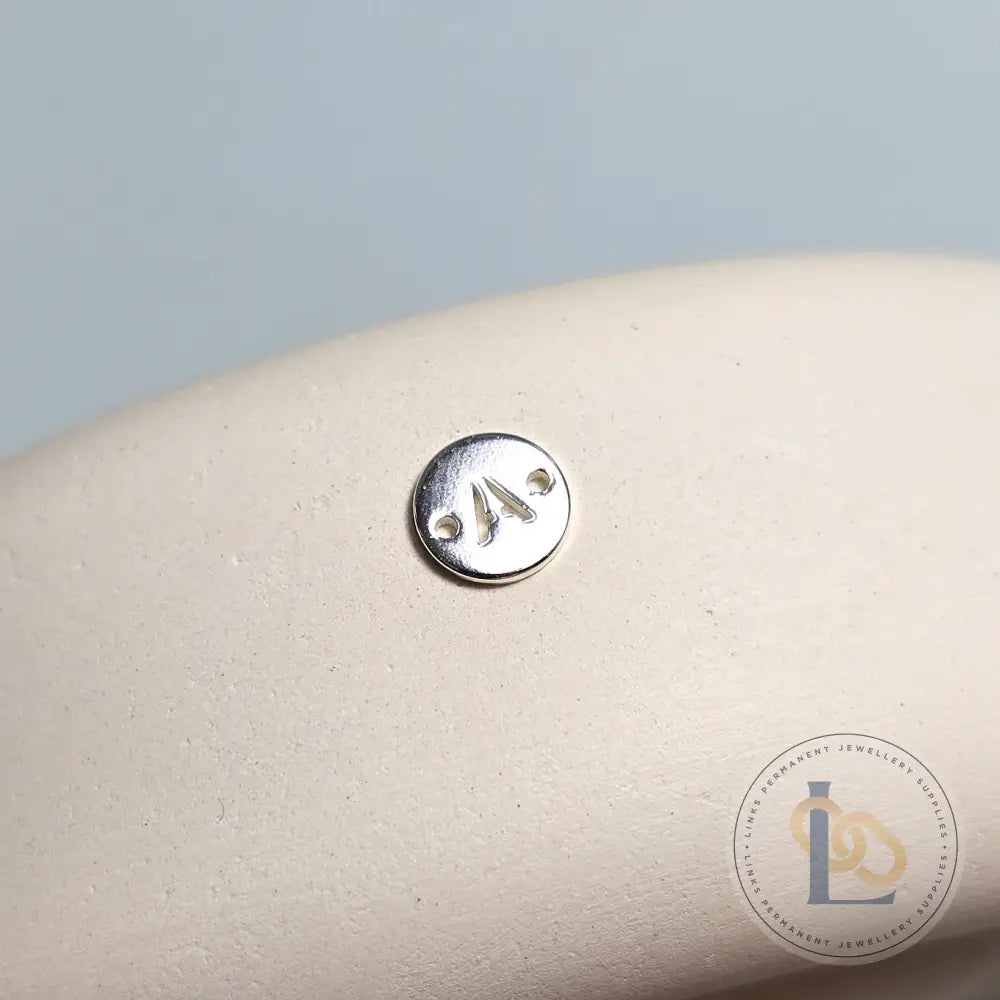 Sterling Silver Round Initial Connector Charm - Links Permanent Jewellery Supplies
