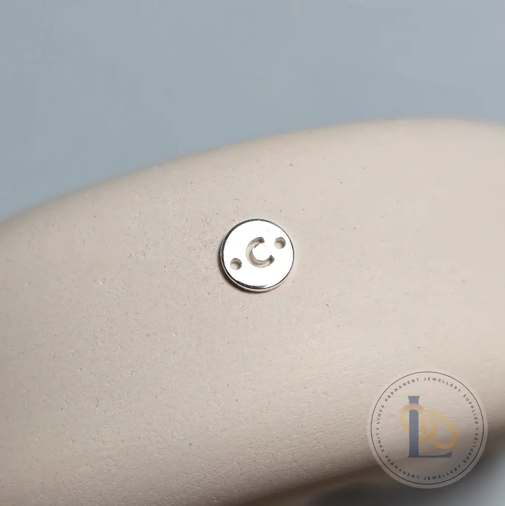 Sterling Silver Round Initial Connector Charm - Links Permanent Jewellery Supplies