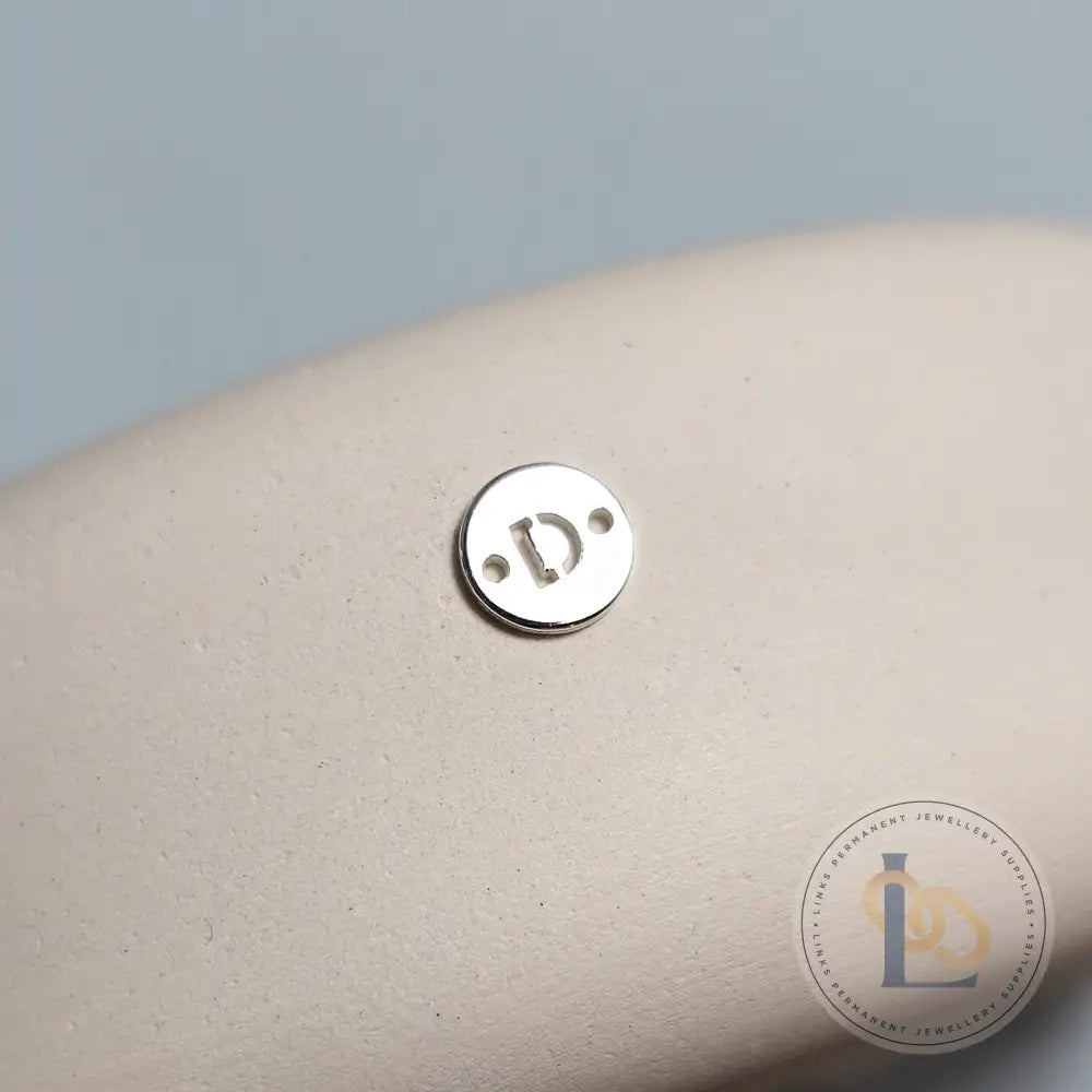 Sterling Silver Round Initial Connector Charm - Links Permanent Jewellery Supplies