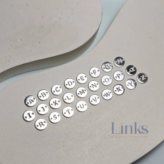 Sterling Silver Round Initial Connector Charm - Links Permanent Jewellery Supplies