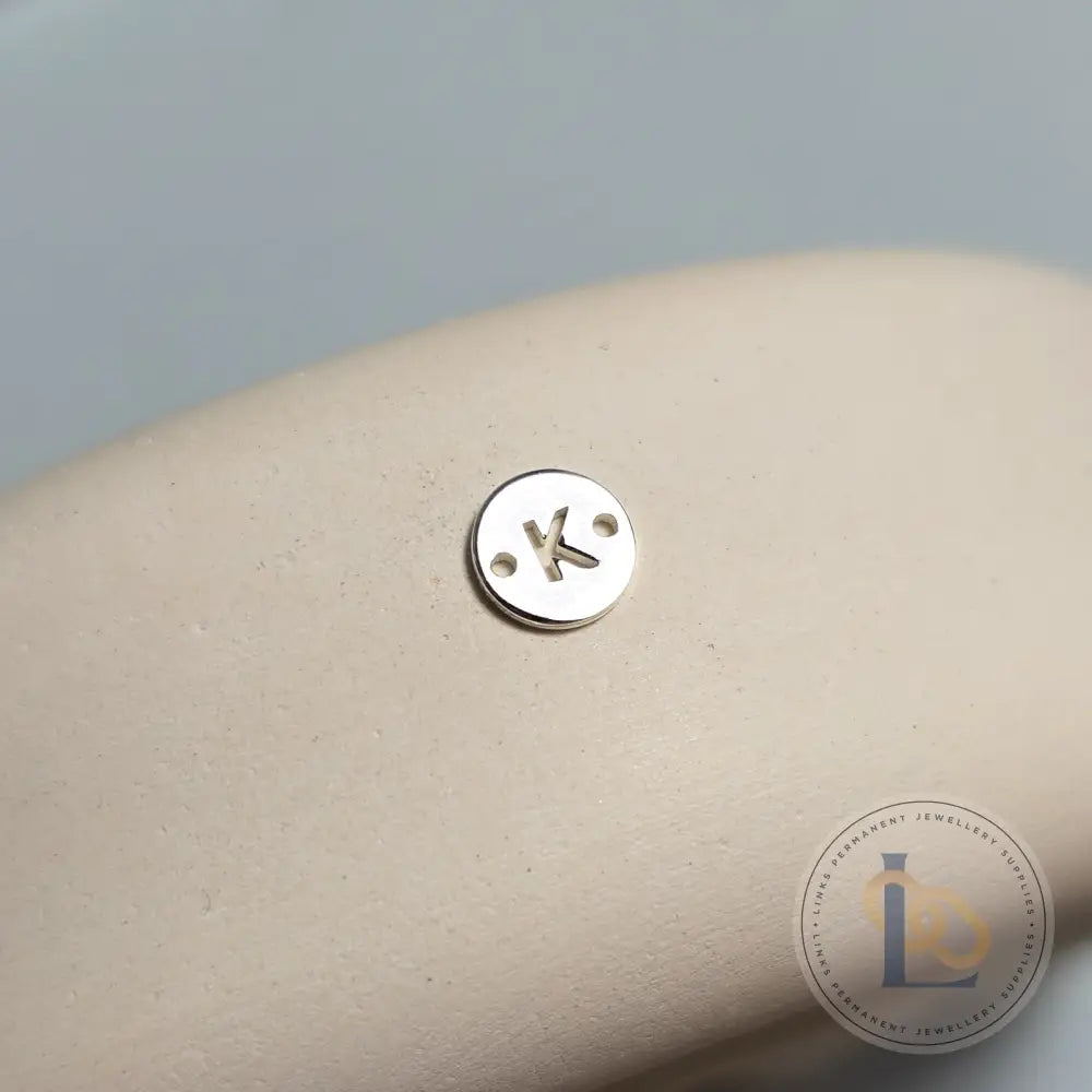 Sterling Silver Round Initial Connector Charm - Links Permanent Jewellery Supplies