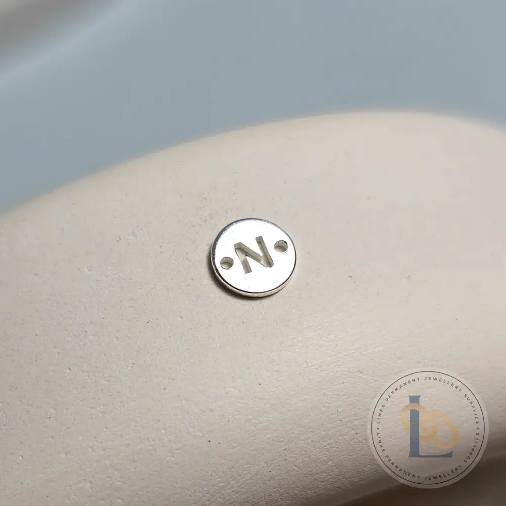 Sterling Silver Round Initial Connector Charm - Links Permanent Jewellery Supplies