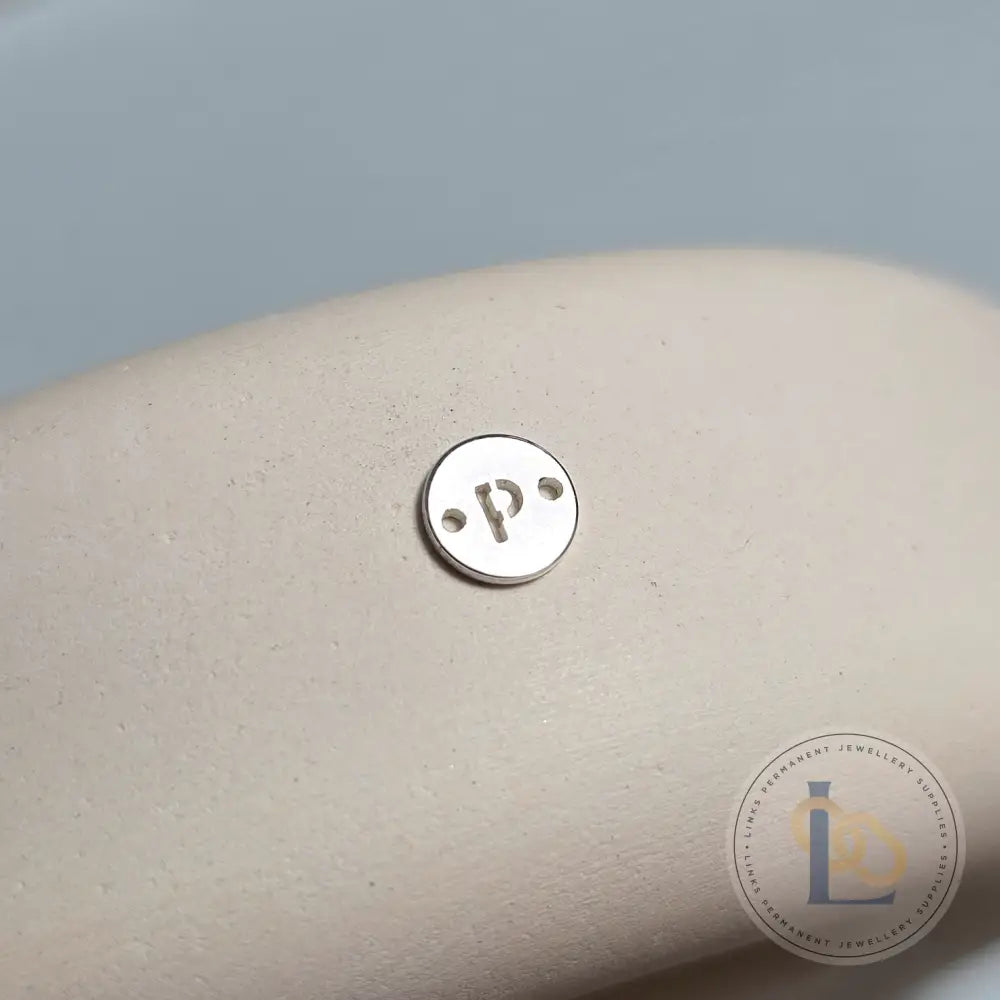 Sterling Silver Round Initial Connector Charm - Links Permanent Jewellery Supplies