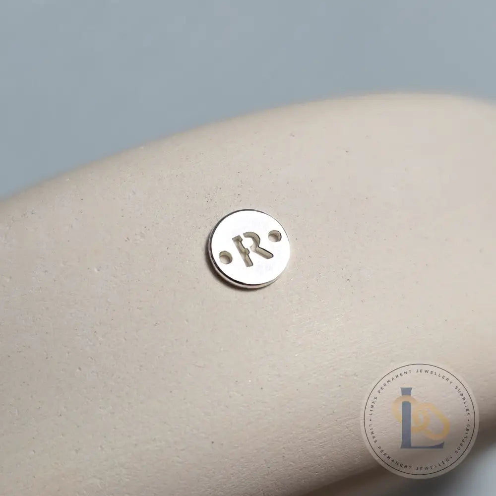 Sterling Silver Round Initial Connector Charm - Links Permanent Jewellery Supplies