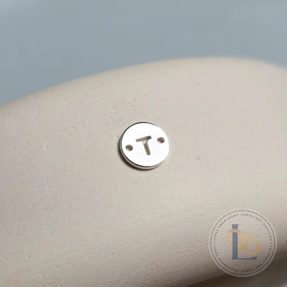 Sterling Silver Round Initial Connector Charm - Links Permanent Jewellery Supplies