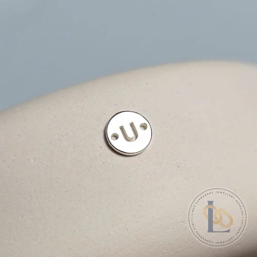 Sterling Silver Round Initial Connector Charm - Links Permanent Jewellery Supplies