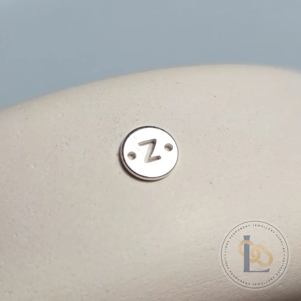 Sterling Silver Round Initial Connector Charm - Links Permanent Jewellery Supplies