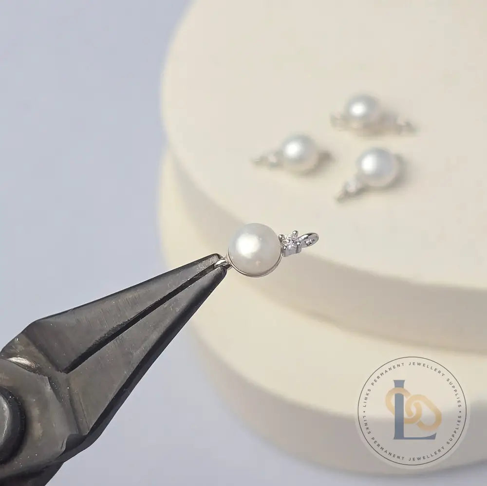 Sterling Silver Round Pearl Connector with Tiny CZ Stone Charms
