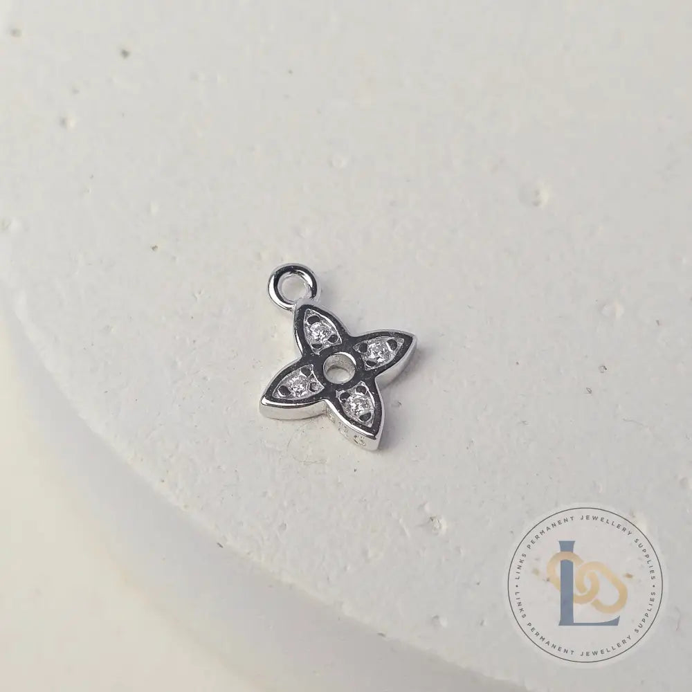 Sterling Silver Star Petal CZ Pendant Charm Charms