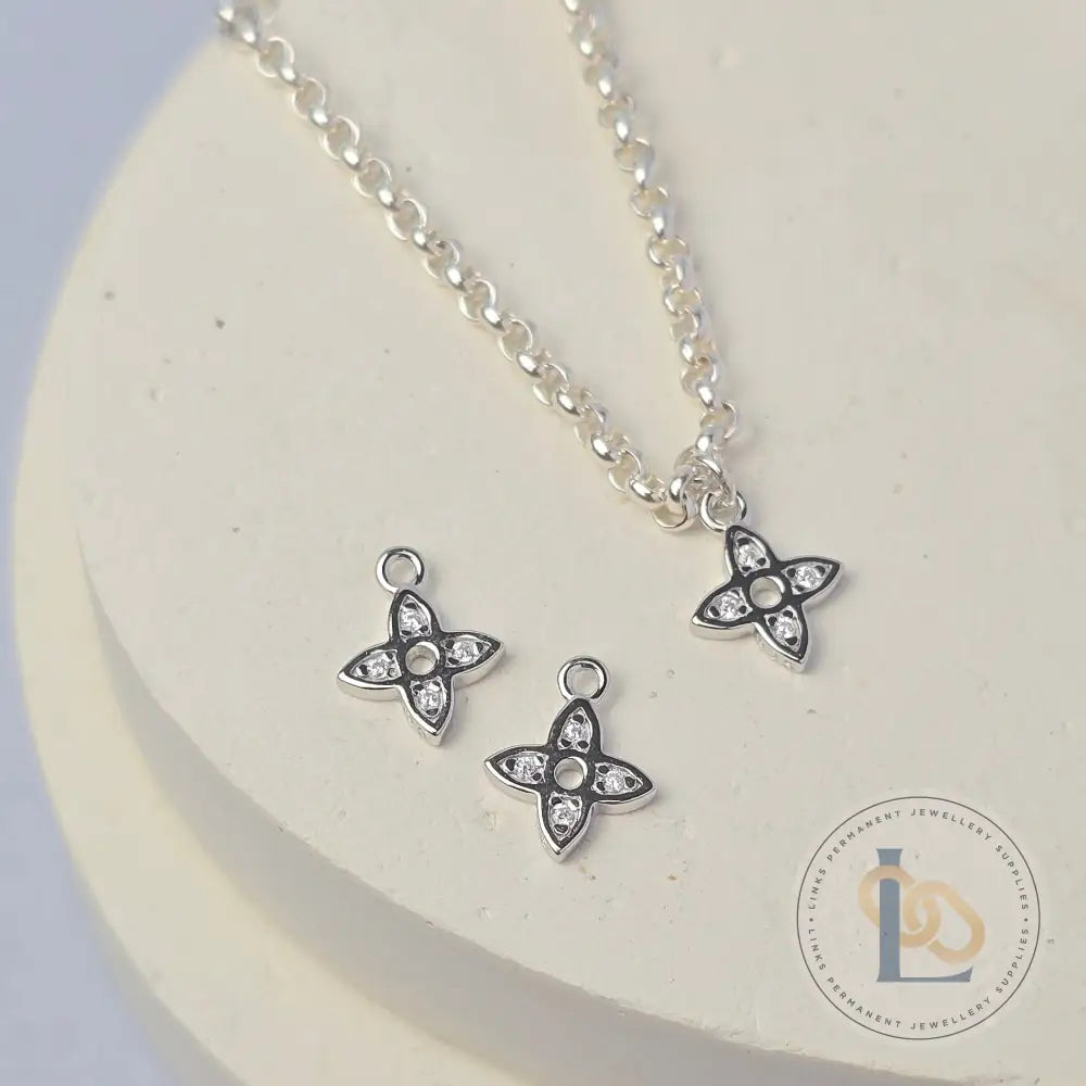 Sterling Silver Star Petal CZ Pendant Charm Charms
