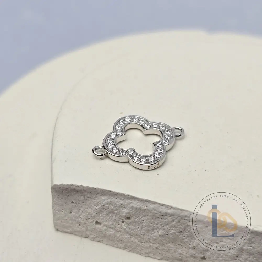 Sterling Silver Crystal Hollow Clover Connector