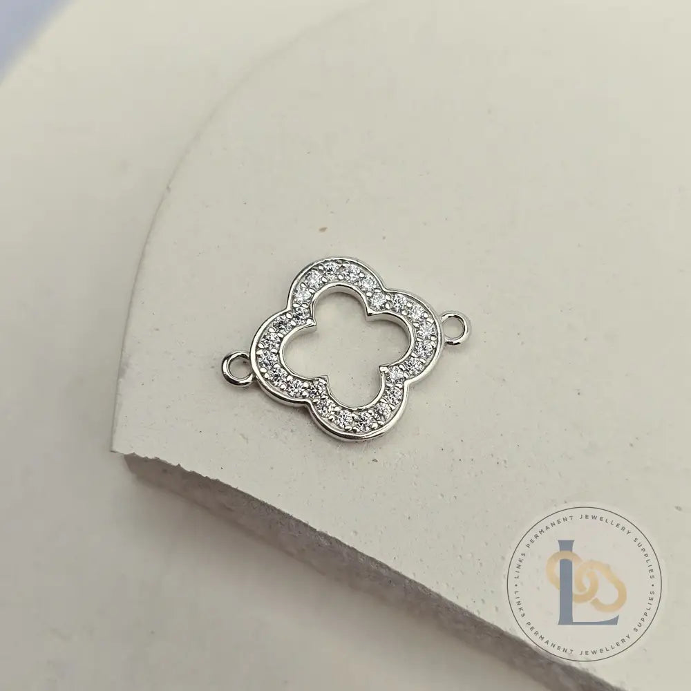 Sterling Silver Crystal Hollow Clover Connector
