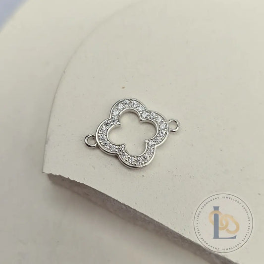 Sterling Silver Crystal Hollow Clover Connector