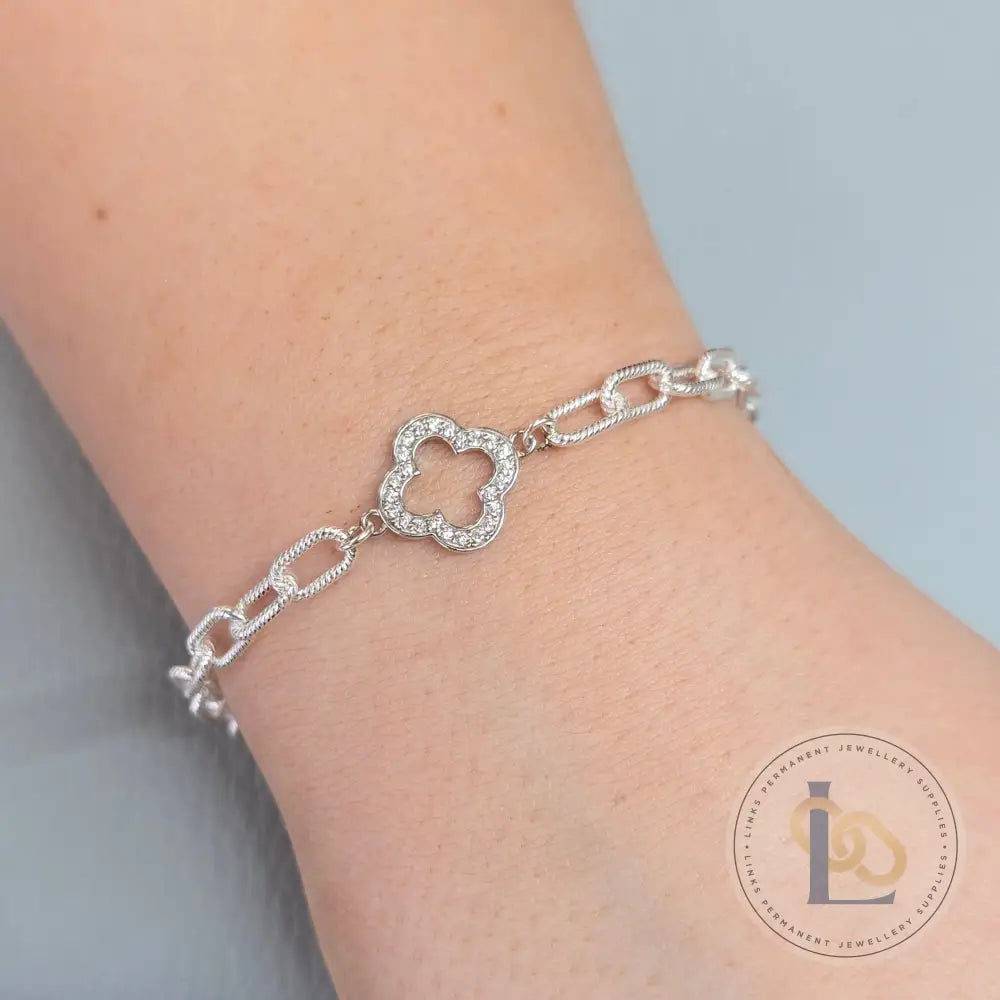 Sterling Silver XL Crystal Hollow Clover Connector