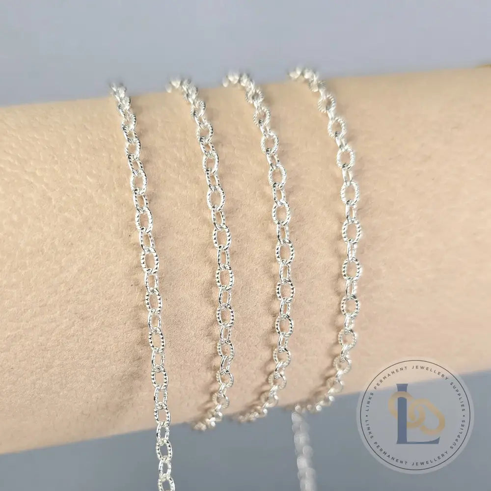 Textured Oval Cable Chain - 14K Gold Filled & 925 Sterling Silver 925 Sterling Silver 2.6mm / 1 Meter